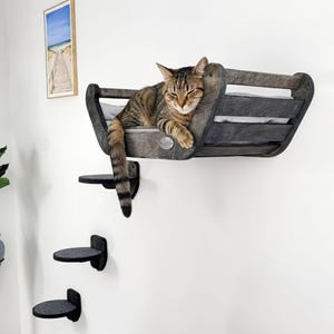 Cama de pared para gatos grandes: Estante y percha de madera, muebles de pared, Arbre à Chat, cama flotante de RshPets