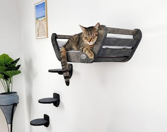 Letto a muro per gatti di grandi dimensioni: mensola e trespolo in legno per gatti, mobili da parete per gatti, Arbre à Chat, letto galleggiante per gatti di RshPets