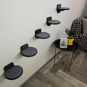 Cat shelf step round | Set of covered shelves steps for a cat 5 pieces