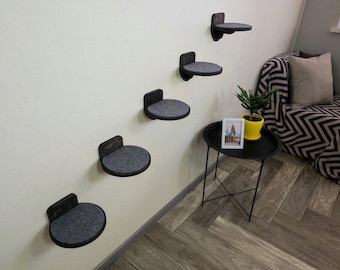 Cat shelf step round | Set of covered shelves steps for a cat 5 pieces