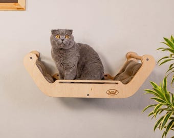 Luxury Wall Mounted Cat Bed for Large Cats: Wooden Floating Cat Shelf & Perch, Heavy Cat Wall Furniture by RshPets