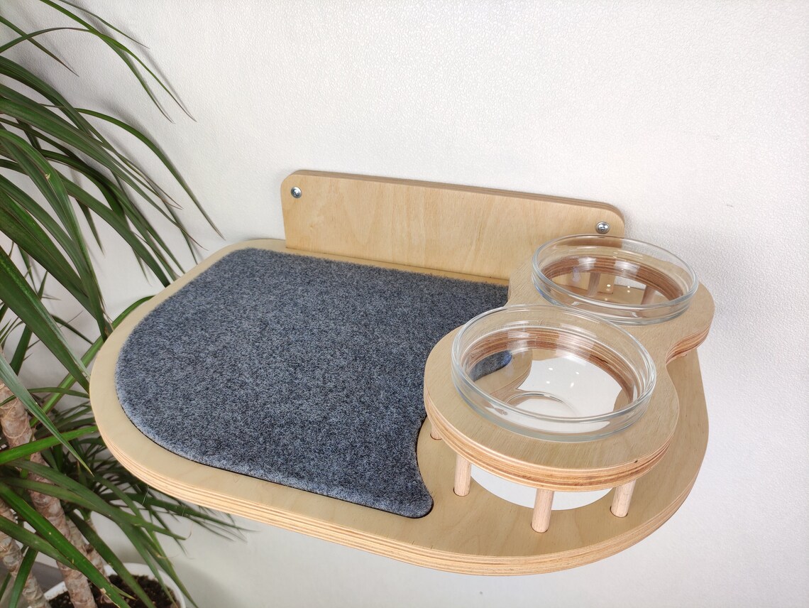 Wallmounted Cat Feeder With 2 Bowls Cat Shelf Shelves for Etsy