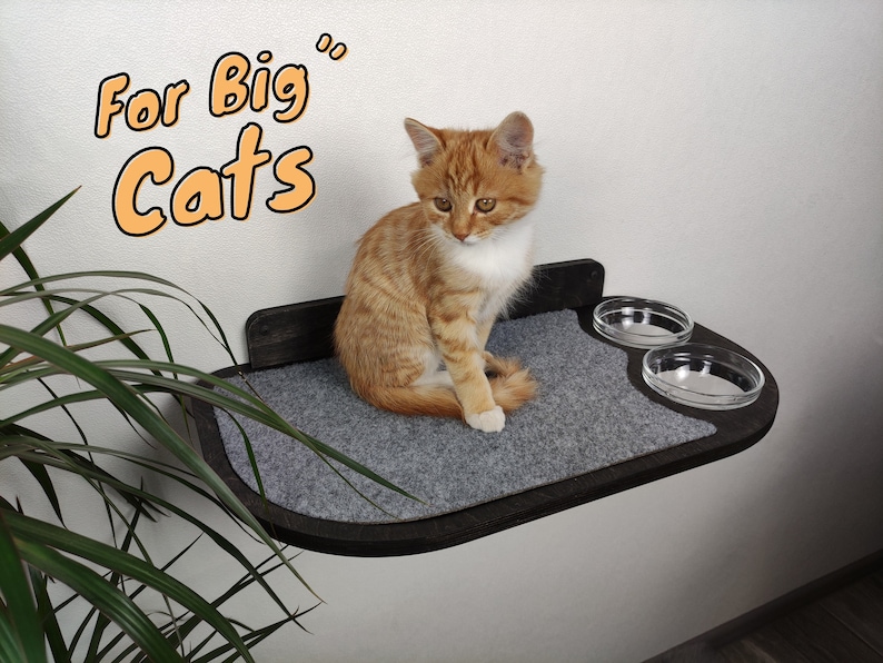 Cat shelves, Cat bowl, Cat furniture, Cat feeder, Pet feeder, Bowl stand, Feeding stand, Pet plates, Cat wall furniture, Cat plate Dark shelf