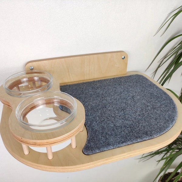 Mangeoire murale pour chat avec 2 bols, étagère pour chat, étagères pour chat, bol pour chat, meubles pour chat, cadeau pour amoureux des chats, gamelle pour chat, gamelle pour animal de compagnie, assiette chat