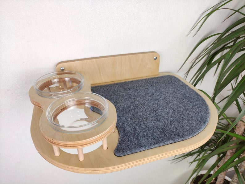 Mangeoire murale pour chat avec 2 bols, étagère pour chat, étagères pour chat, bol pour chat, meubles pour chat, cadeau pour amoureux des chats, gamelle pour chat, gamelle pour animal de compagnie, assiette chat image 1