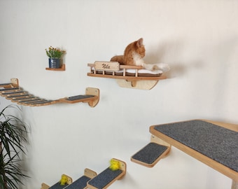 Set of wall furniture for cats | Cat tower | Cat scratching post | Cat bridge