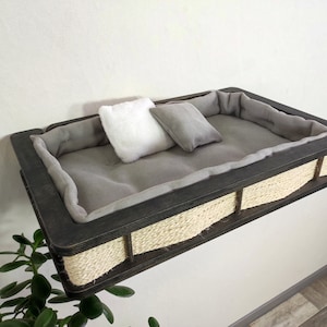 Large wall shelf cat bed with soft cushion / Modern wall furniture for cats by RshPets