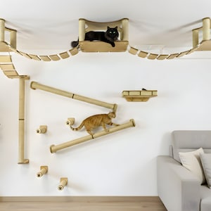 Complesso di pareti e soffitti di lusso per gatti / Sistema di arrampicata definitivo per gatti / Mobili moderni in legno e sisal per gatti / Parco giochi per gatti / RshPets