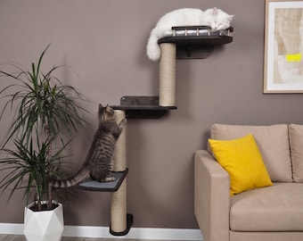 Modern Cat Tree Tower: Sisal Scratching Post, Wall Mounted Furniture Shelf
