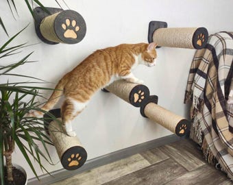 Escaleras de sisal para gatos con huella de pata: Muebles de pared para gatos