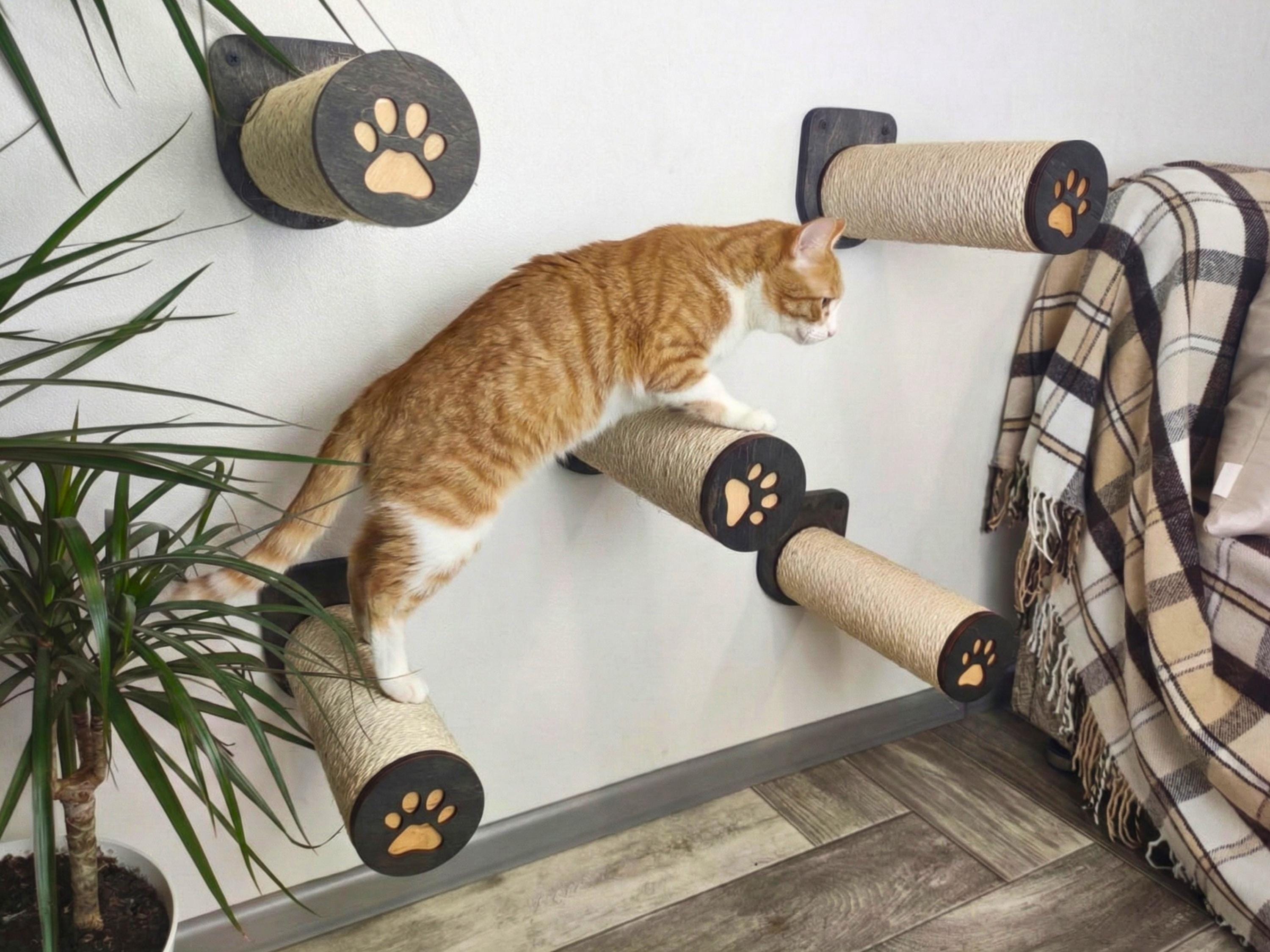 Sisal Cat Climbing Steps With Paw Print Wall Mounted Furniture