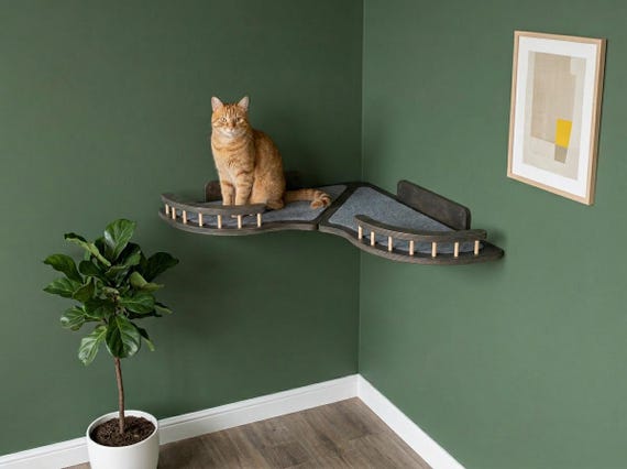 Corner Cat Shelves Set of 2: Heavy-Duty Wall-Mounted Cat Furniture, Birch Plywood Cat Shelves for Large Cats, Up to 33 lb, RshPets