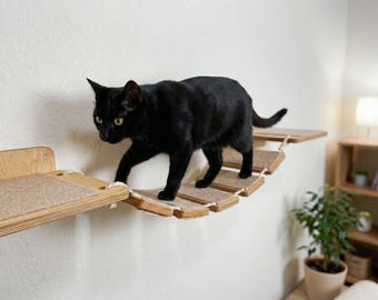 Carpeted Wooden Cat Wall Bridge - Modern Cat Climbing Furniture