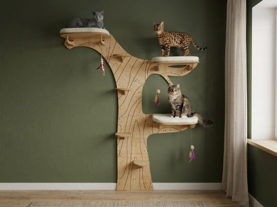 Cat Climbing Tree: Large Modern Wall Tree with Cushions