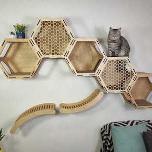 Cat Wall Furniture Cat Trees // 5 Hexagonal Shelves & 2 Cat Ladders 2023 New