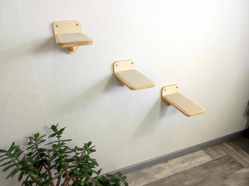 Wall shelves and cat steps Cat furniture Set of 3 cat wall steps Light shelf