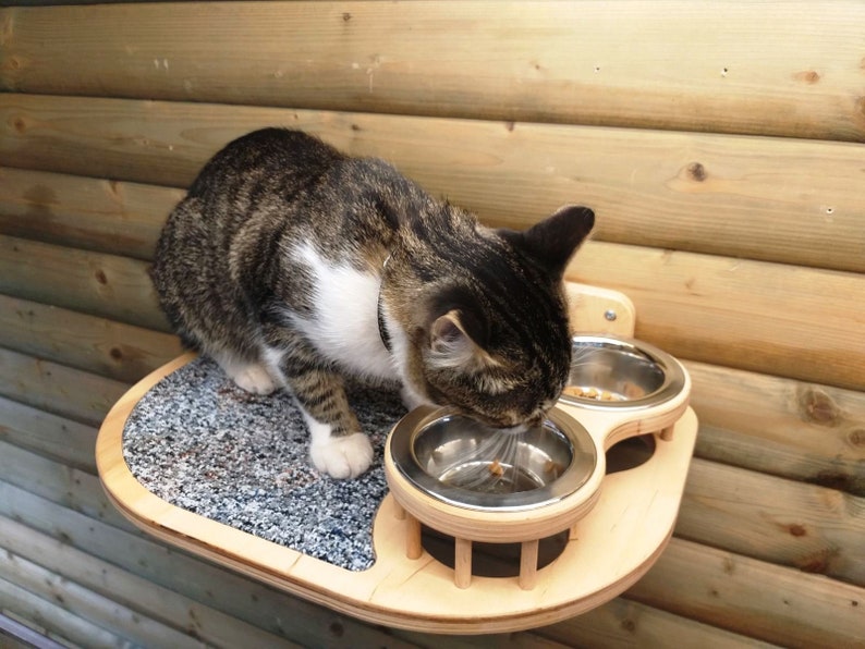 Shelf with 2 bowls for cats Wallmounted cat feeder Floating Etsy
