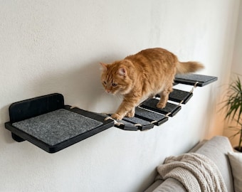 Puente de madera para gatos: escalera de pared flotante, estantes para gatos