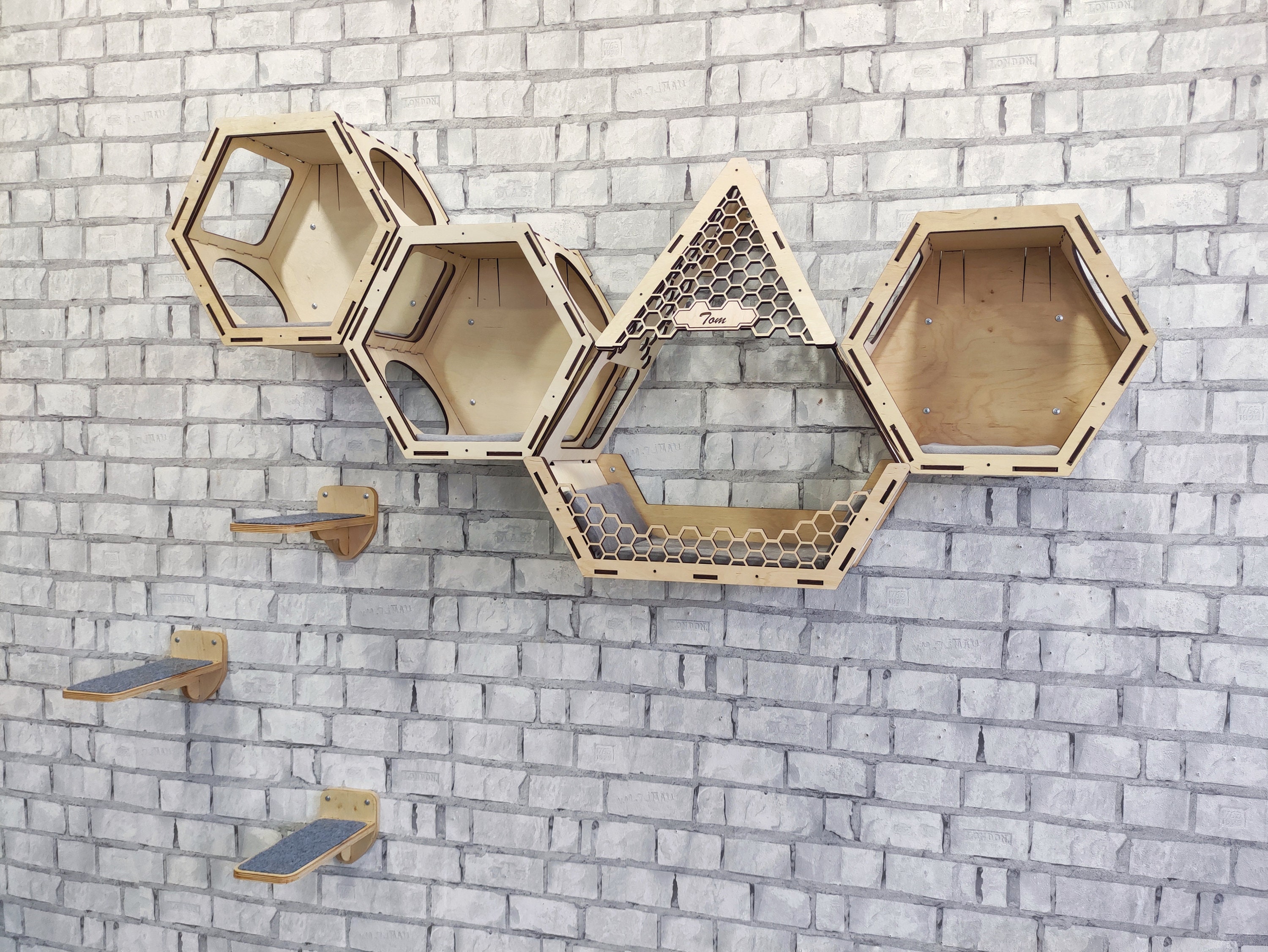 Cat shelves Hexagon cat shelf Cat wall furniture Cat tree Etsy
