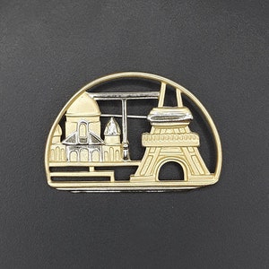 AJC Vintage Pin Brooch Brushed Gold France Eiffel Tower