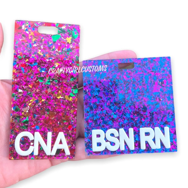 Glitter Badge Buddy - Horizontal or Vertical - Custom Marker Parker - Any Title - RN - CNA - NURSE - Any Title!