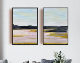 Neutral Watercolor Landscape Art Prints: Organic Modern Set of 2 (Digital Download)