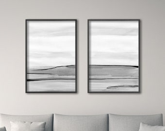 Black and white wall art set of 2 prints, minimalist landscape downloadable print, master bedroom wall decor over the bed, ukraine sellers