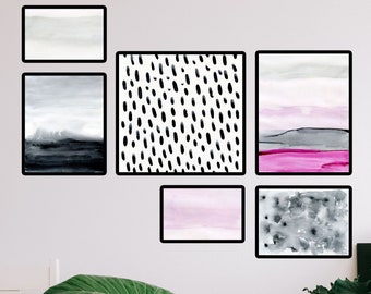 Gallery wall set pink, teen gallery wall, wall collage kit pink, watercolor print set of 6, printable wall art, coquette room decor