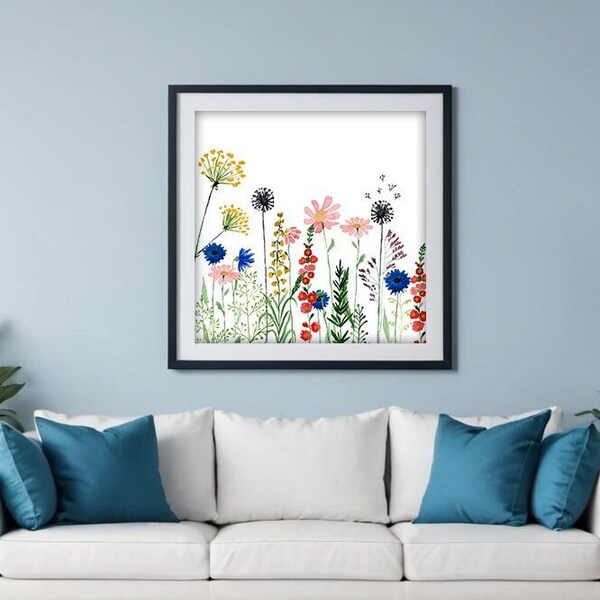 Square print floral botanical prints mothers day print downloadable art flower printable wall art watercolor wildflowers digital download