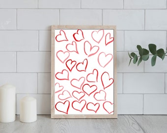 Valentines day decorations, valentines day decor heart, heart wall art prints, watercolor heart print, water color print, popular right now