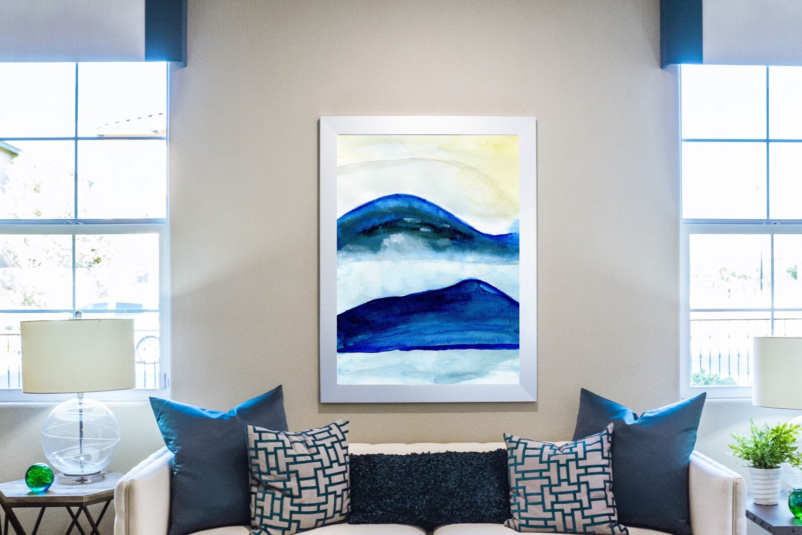 Blue Mountain Wall Art Mountain Watercolor Print Abstract Etsy