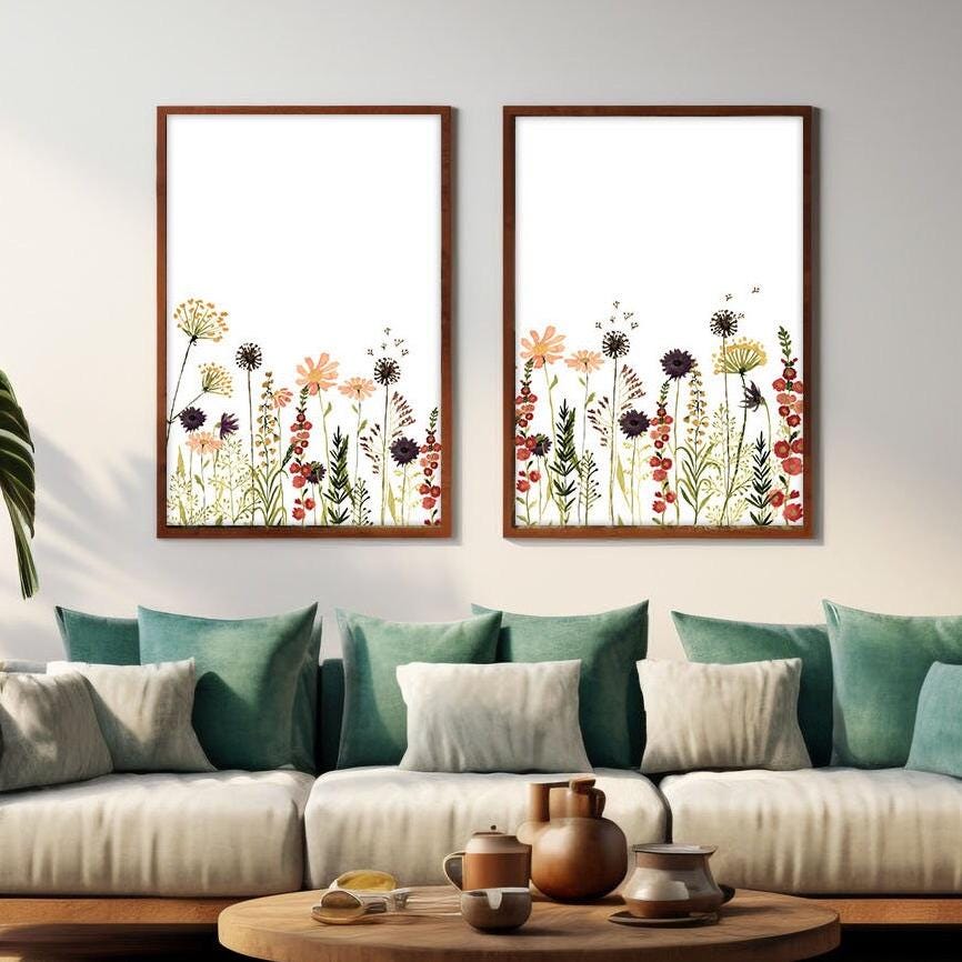Wildflower Watercolor Print Set: Botanical Floral Wall Art (digital ...
