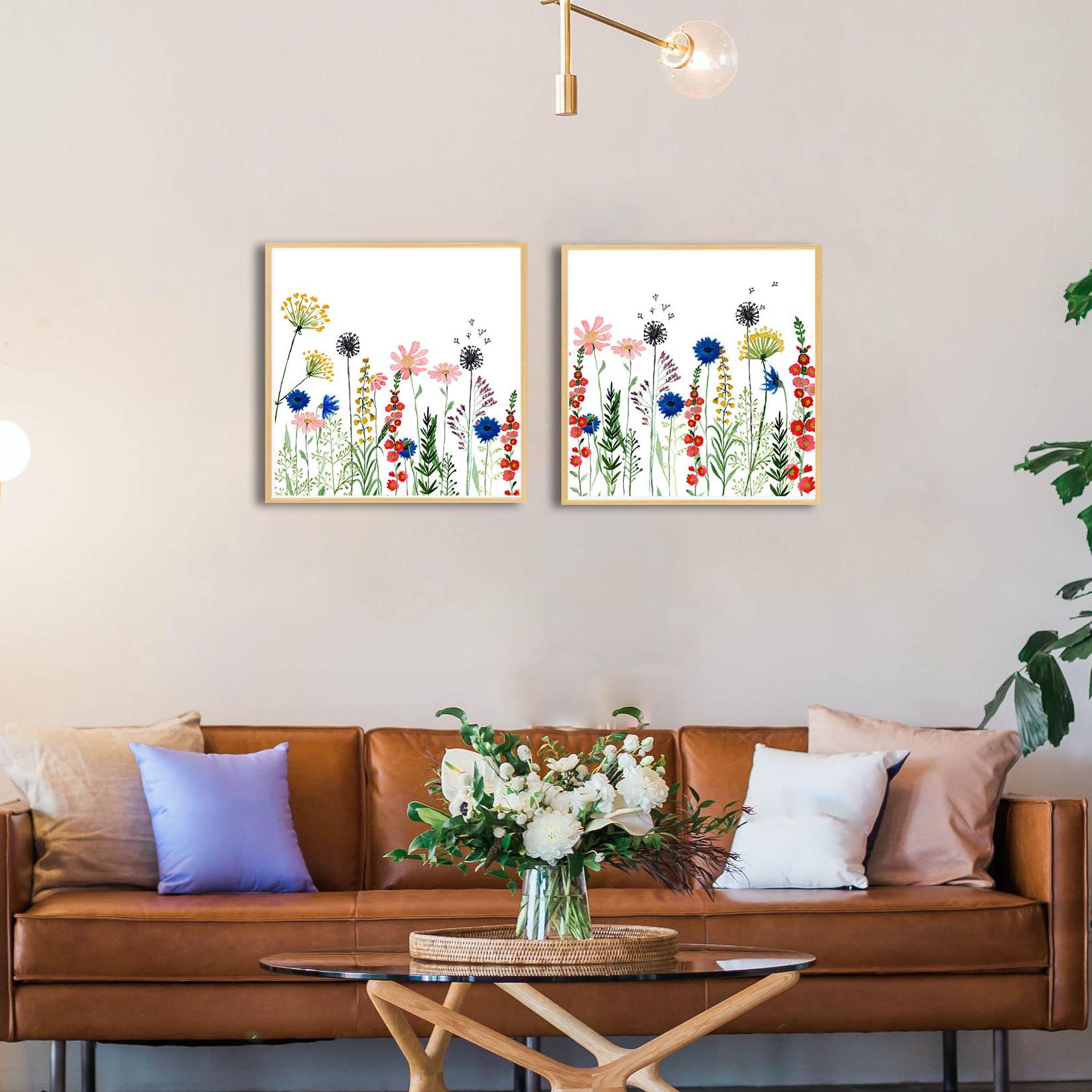 Floral Printable Wall Art Set Square Print Watercolor Original Painting ...