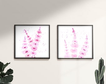 Pink botanical wall art square floral prints download set of 2 printable wall art downloadable prints watercolor flowers digital download