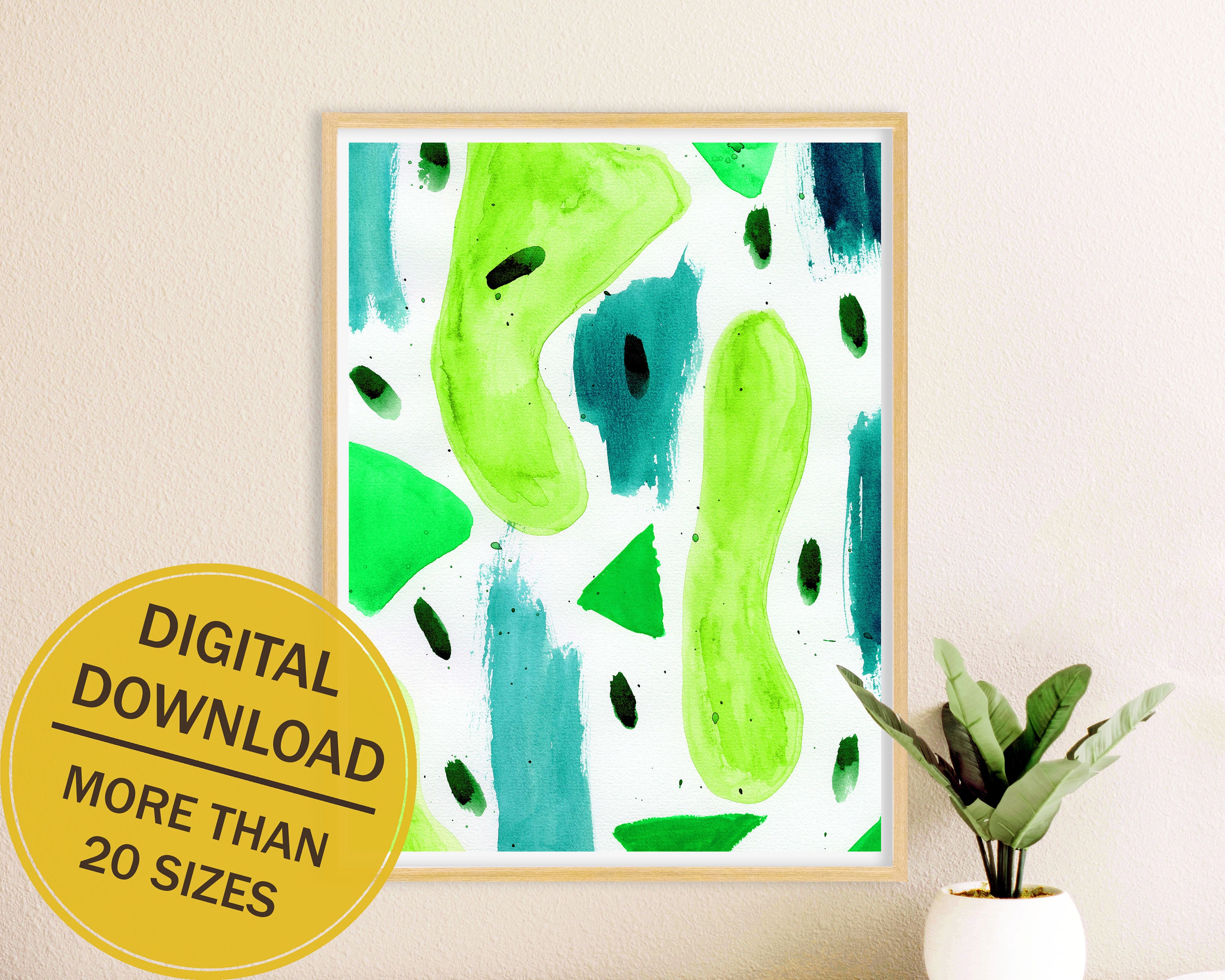 Green abstract art teal wall art green watercolor print Etsy