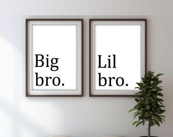 Big bro little bro print, bro printable wall art, siblings wall art, boys room decor quotes, black and white kids room decor, Ukraine seller