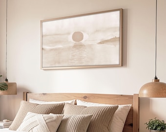 Horizontal Wall Art, Neutral Sunset Print, Beige Abstract Landscape, Minimalist Watercolor Art, Printable Wall Decor