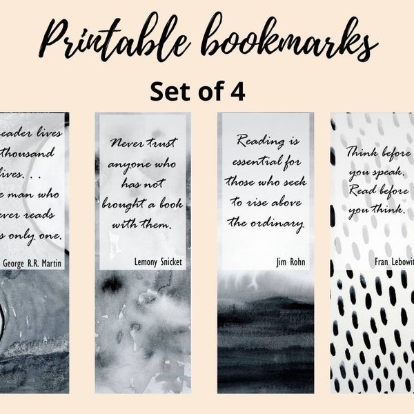 Black and white watercolor bookmarks, printable bookmark for men, unique bookmarks for books, gifts for readers, digital products, ukraine