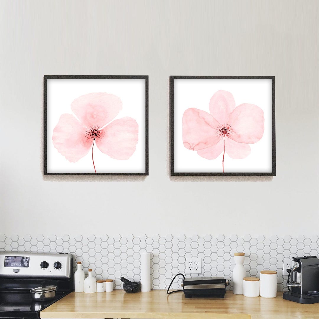 Blush Pink Floral Prints Set: Watercolor Botanical Wall Art (digital ...