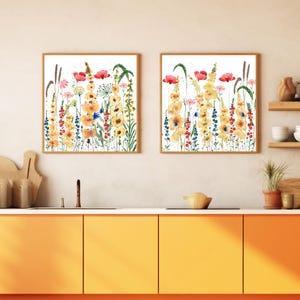 Wildflower wall art set of 2 square prints printable wall art downloadable print floral wall art home decor gift square botanical wall art
