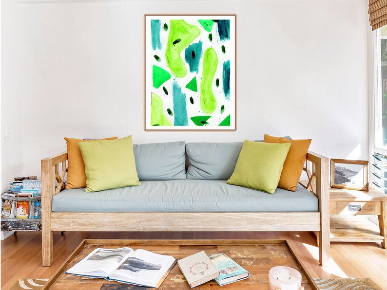 Green abstract art teal wall art green watercolor print Etsy