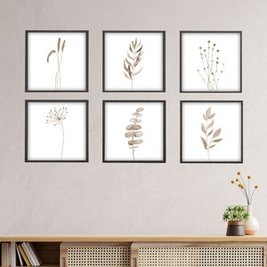 Minimalist wall art botanical prints gallery wall set of 6 kitchen art print neutral square prints set digital download housewarming gift