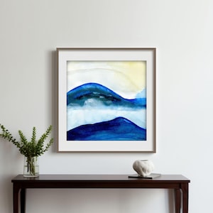 Square print, mountain wall art printable, watercolor printable wall art, downloadable prints, ukraine sellers, blue mountain art digital