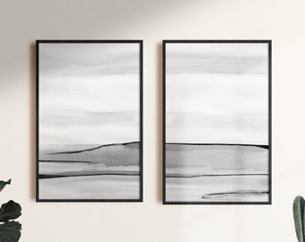 Black and white wall art set of 2 prints, minimalist landscape downloadable print, master bedroom wall decor over the bed, ukraine sellers