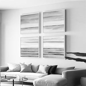 Black and white gallery wall set of 4 square print minimalist landscape prints printable wall art digital download watercolor painting decor