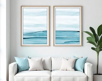 Printable art prints, abstract watercolor landscape, abstract beach wall art, coastal decor, ocean print set, blue abstract art printable