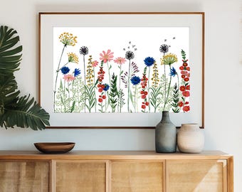 Horizontal digital print download wildflower printable wall art abstract downloadable art prints flowers watercolor print farmhouse decor