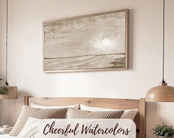 Vintage Coastal Landscape Watercolor Print: Beige Brown Abstract Art (Digital Download