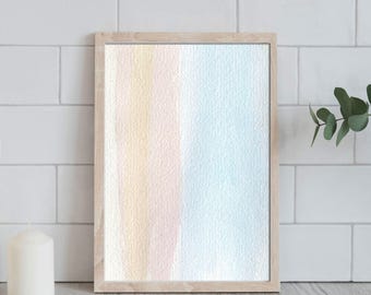 Pastel Watercolor Abstract Print: Light Blue & Peach Wall Art (Digital Download)