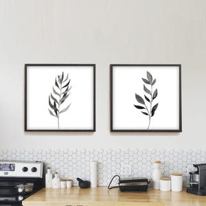 Botanical prints set of 2 black and white watercolor print square wall art kitchen gift printable wall art kitchen decor downloadable poster